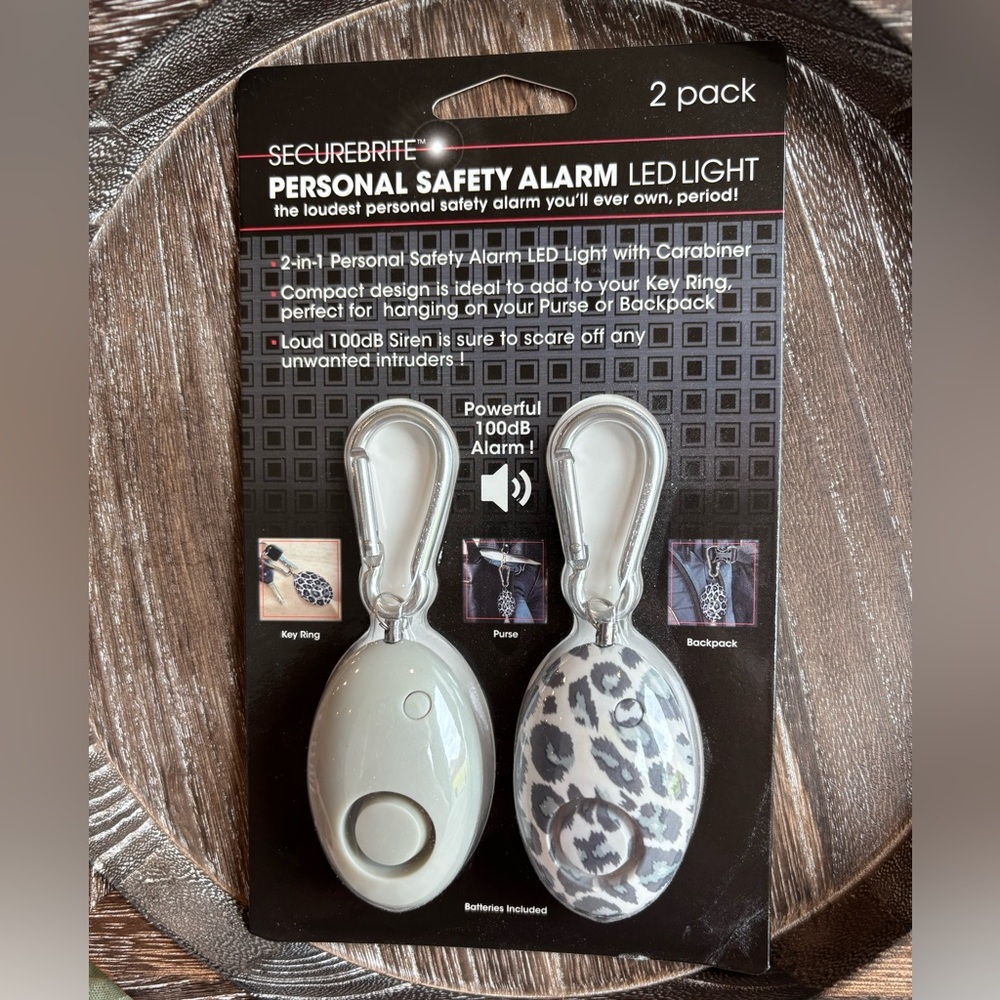 SecureBrite Personal Safety Alarm with LED Light • 2-Pack • 100dB Siren